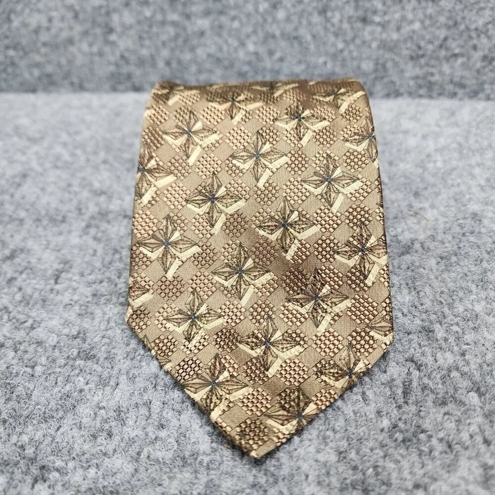 Ermenegildo Zegna Italy Silk Tie‎ Woven Silk Necktie Luxury Brown Gold $395